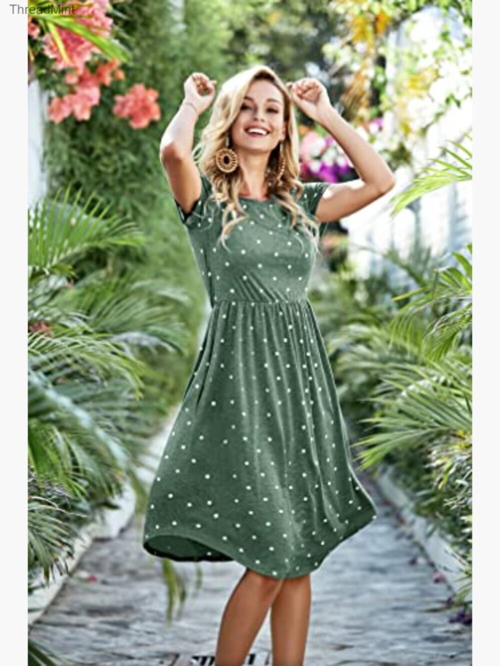 Women's Midi Knee Dress Short Sleeve Pocket Teacher Work Casual - Picture 4 of 6